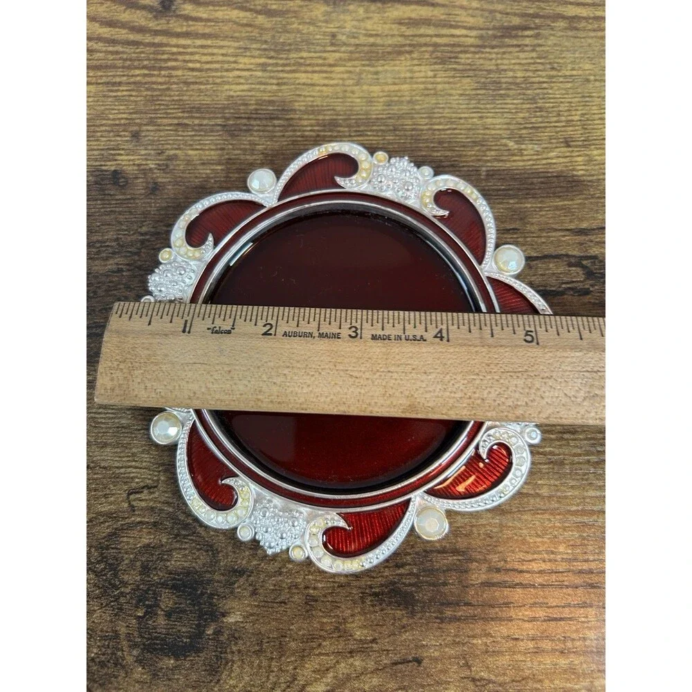 Bombay Scarlett Wine Coaster & Bottle Stopper Set Red Enamel Silver Tone Gift